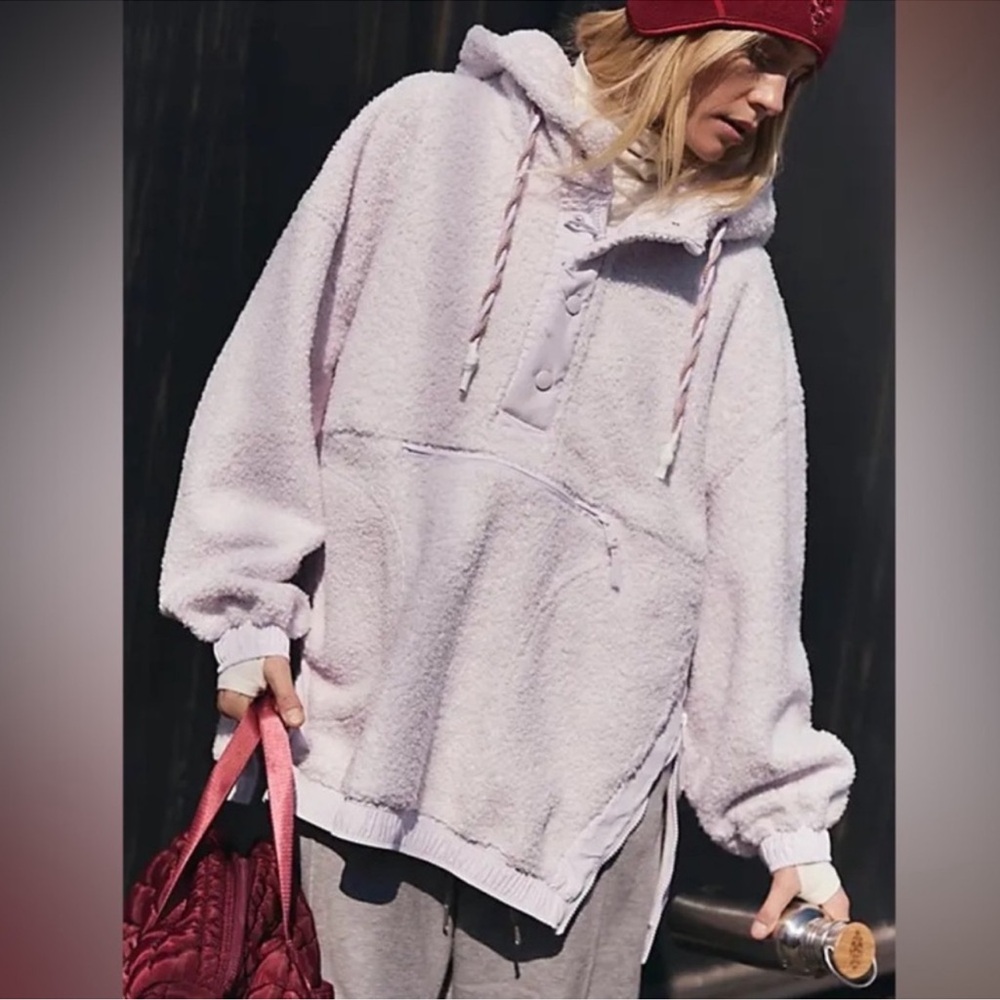 NWT Free People Movement Fuzzy Was She Fleece Pullover size S in Rose Quartz